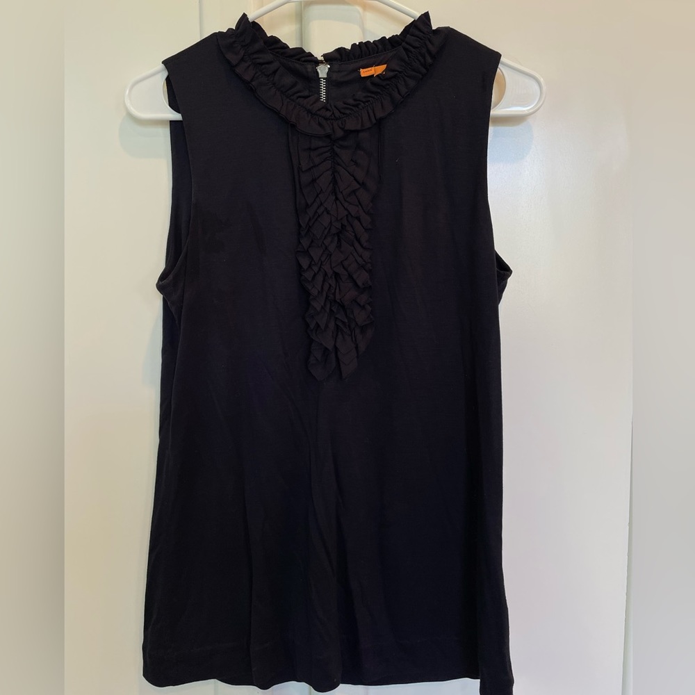 TORY BURCH NAVY RUFFLE TRIM  SLEEVELESS TANK DESIGNER TOP SZ SMALL S